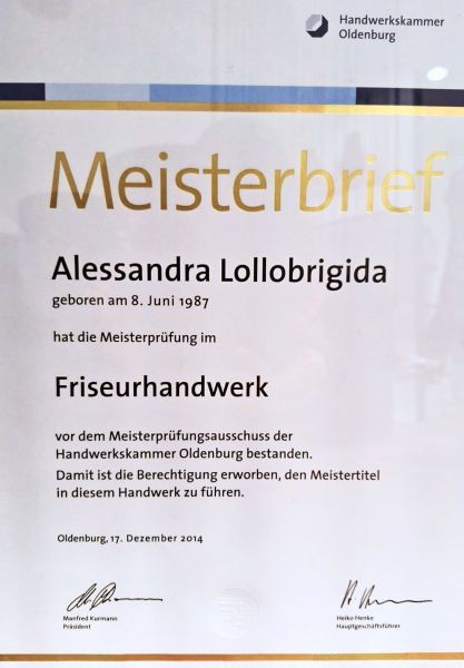 Meisterbrief Alessandra Lollobrigida